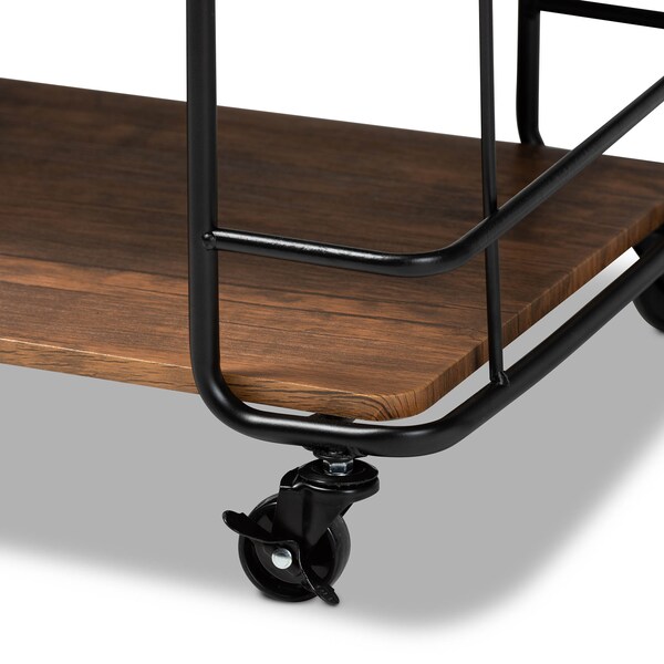 Baxton Studio Neal Black Metal and Walnut Finished Wood Bar and Kitchen Serving Cart - 163-10302