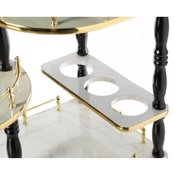 Fabulaxe Wood Serving Bar Cart Tea Trolley with 3 Tier Shelves and Rolling Wheels, Gold, Black and White - QI003775.WT