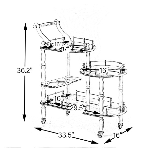 Fabulaxe Wood Serving Bar Cart Tea Trolley with 3 Tier Shelves and Rolling Wheels, Gold, Black and White - QI003775.WT