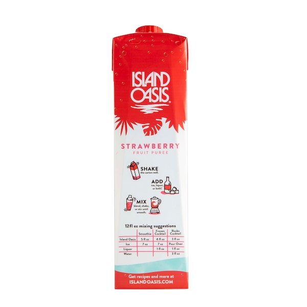 Island Oasis Mezcla de Bebida Congelada y Smoothie de Fresa Aseptic en Cartón de 1 Litro, PK12 - 20362