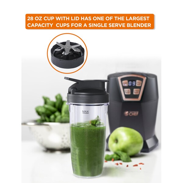 Commercial Chef Personal Blender with 3 Modes, Blender for Smoothies, Shakes & More with 6 Stainless Steel Blades - CHPB40B