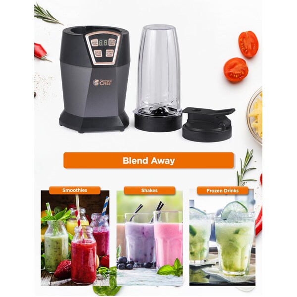 Commercial Chef Personal Blender with 3 Modes, Blender for Smoothies, Shakes & More with 6 Stainless Steel Blades - CHPB40B