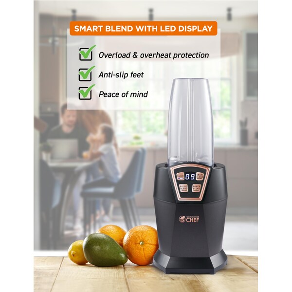Commercial Chef Personal Blender with 3 Modes, Blender for Smoothies, Shakes & More with 6 Stainless Steel Blades - CHPB40B