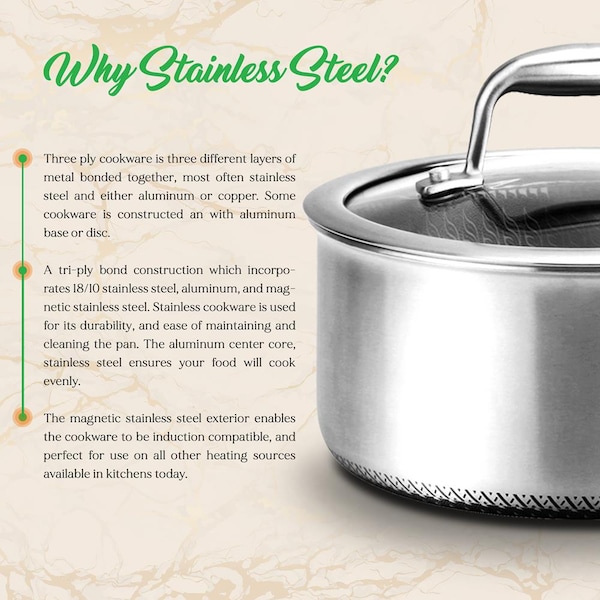 Nutrichef 8Pcs Triply S.Steel Cookware Set - NC3PLY8Z