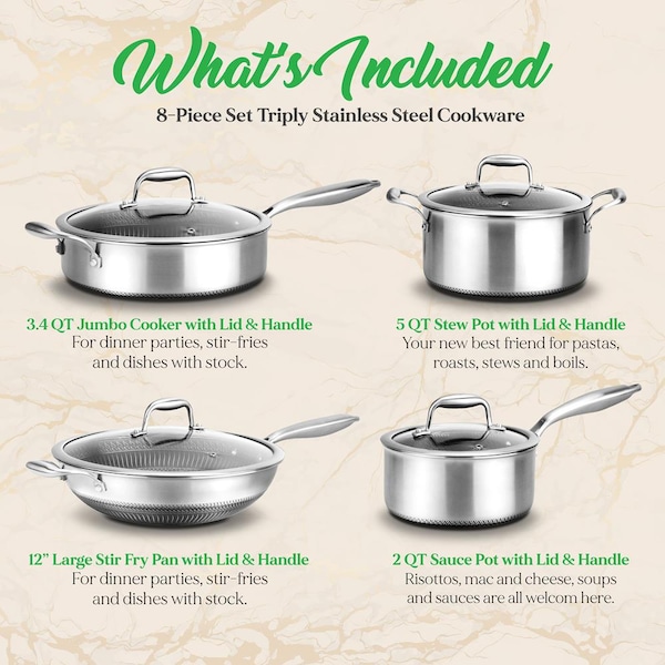 Nutrichef 8Pcs Triply S.Steel Cookware Set - NC3PLY8Z