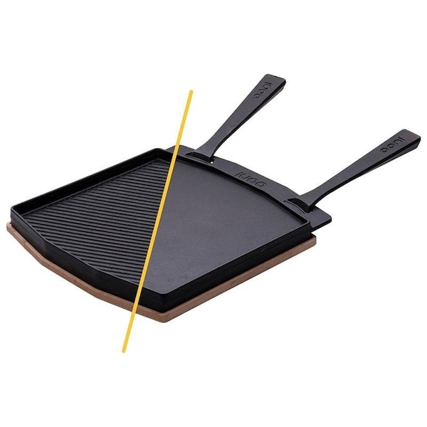 Ooni DualSided Grizzler Plate, Cast Iron, Cast Iron Handle, Removable Handle - UU-P0A000