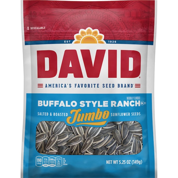 Semillas de Girasol David Estilo Rancho con Sabor a Buffalo 5.25 oz, Paquete de 12 - 2620023893