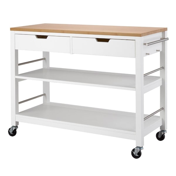 Templeton 48 in. Bamboo Kitchen Island with Drawers, White - 36.25 x 47.25 x 20 in. - TE2666927