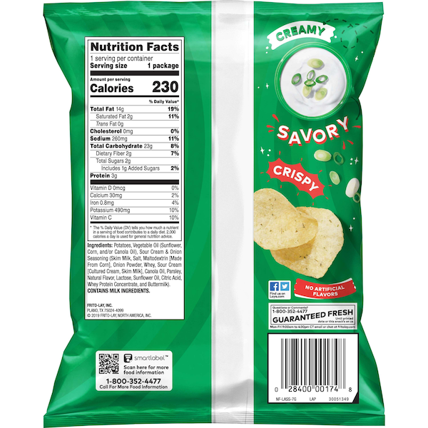 Lays Lays Papas Fritas de Crema Agria y Cebolla 1.5 oz. Bolsas, PK64 - 44361