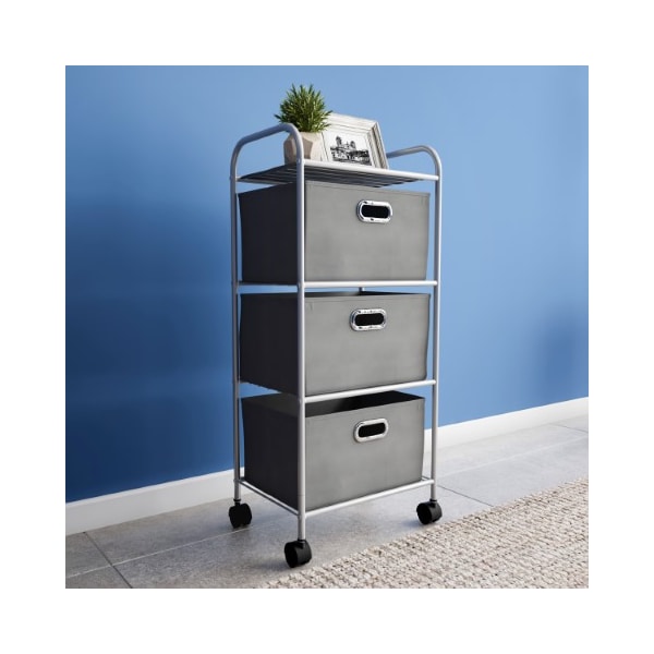 Hastings Home 3 Drawer Rolling Storage Cart on Wheels, Portable Metal Organizer with Fabric Bins for Home, Office - 526890ZEZ
