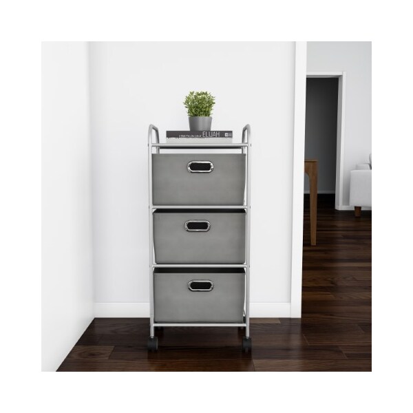 Hastings Home 3 Drawer Rolling Storage Cart on Wheels, Portable Metal Organizer with Fabric Bins for Home, Office - 526890ZEZ