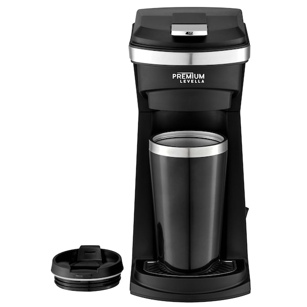 Premium Levella Single Serve On-The-Go Coffee Maker with 14.2 Ounce Travel Mug - PCMK155