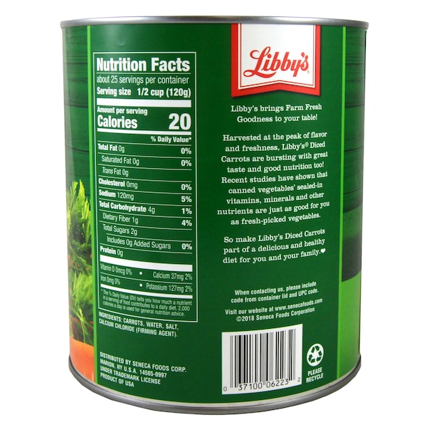 Zanahorias picadas Libby bajas en sodio 105 oz., paquete de 6 - F003710096223