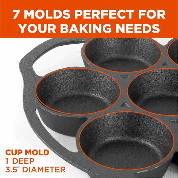 Commercial Chef Cast Iron Biscuit Pan, Pre-seasoned Cast Iron Cookware for Muffins & Scones - CHCI4129
