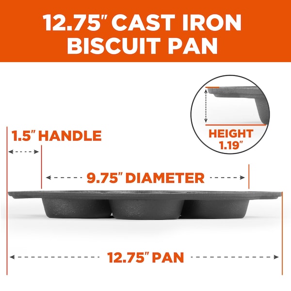 Commercial Chef Cast Iron Biscuit Pan, Pre-seasoned Cast Iron Cookware for Muffins & Scones - CHCI4129
