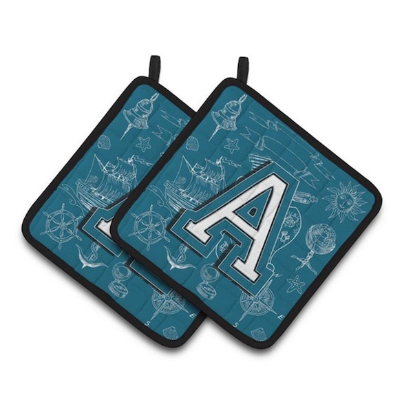 Carolines Treasures Letter A Sea Doodles Initial Alphabet Pair of Pot Holders, 7.5 x 3 x 7.5 in. - CJ2014-APTHD