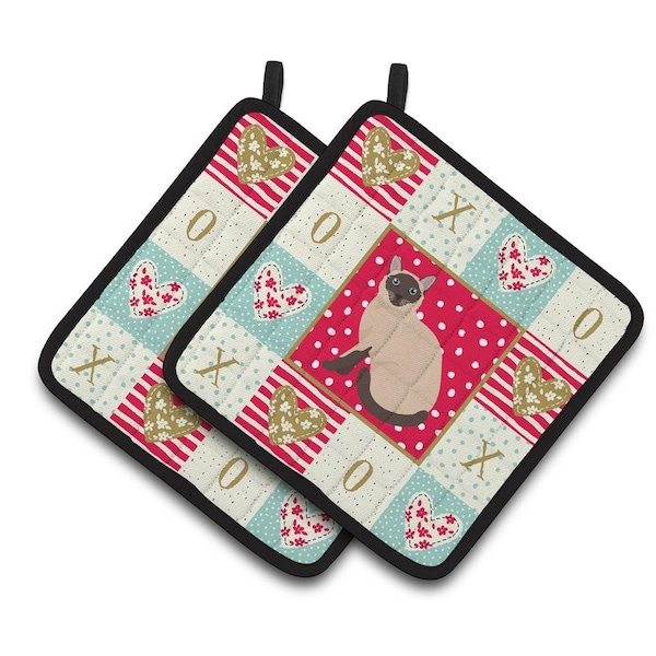Carolines Treasures 7.5 x 7.5 in. Siamese Traditional Cat Love Pair of Pot Holders - CK5787PTHD