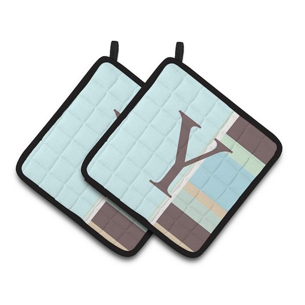 Carolines Treasures Letter Y Initial Monogram - Blue Stripes Pair of Pot Holders, 7.5 x 3 x 7.5 in. - CJ1003-YPTHD
