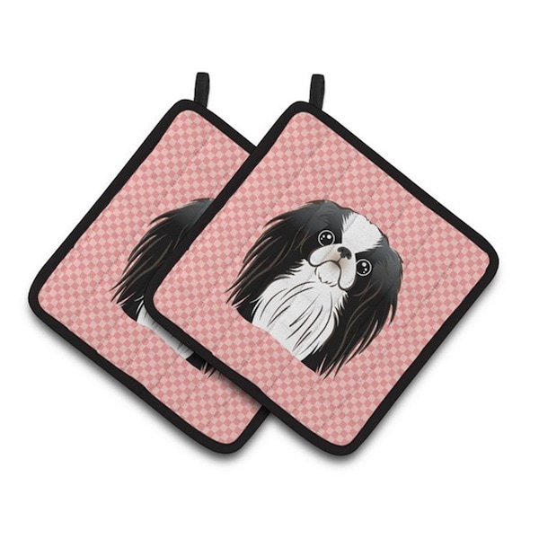 Carolines Treasures Checkerboard Pink Japanese Chin Pair of Pot Holders, 7.5 x 3 x 7.5 in. - BB1230PTHD