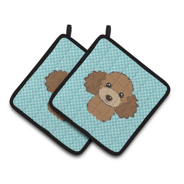 Carolines Treasures Checkerboard Blue Chocolate Brown Poodle Pair of Pot Holders, 7.5 x 3 x 7.5 in. - BB1194PTHD