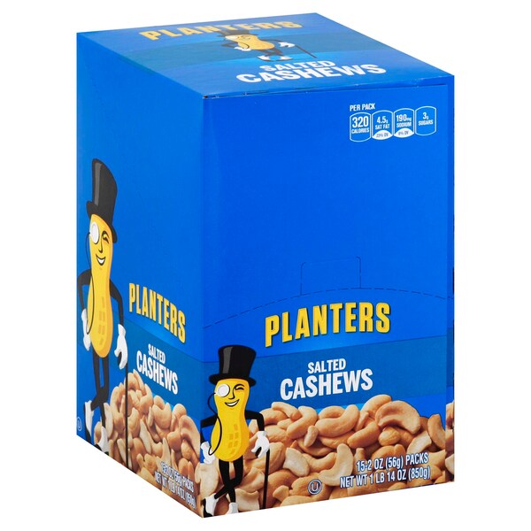 Planters Tubo de 2 oz. de Cashews Salados, Paquete de 45 - 10029000016467