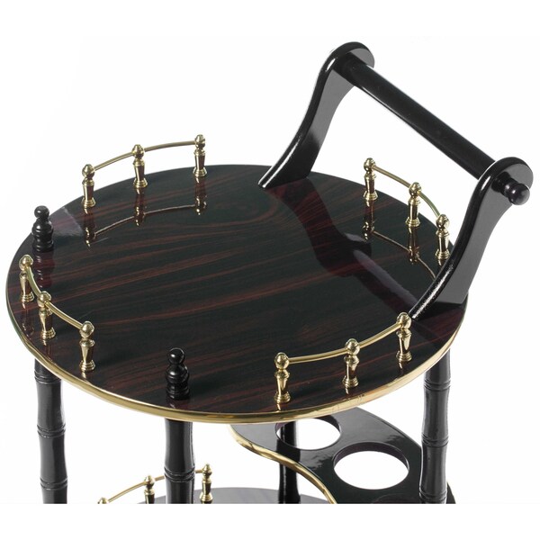 Fabulaxe Round Wood Serving Bar Cart Tea Trolley with 2 Tier Shelves and Rolling Wheels, Gold and Brown - QI003779.BN