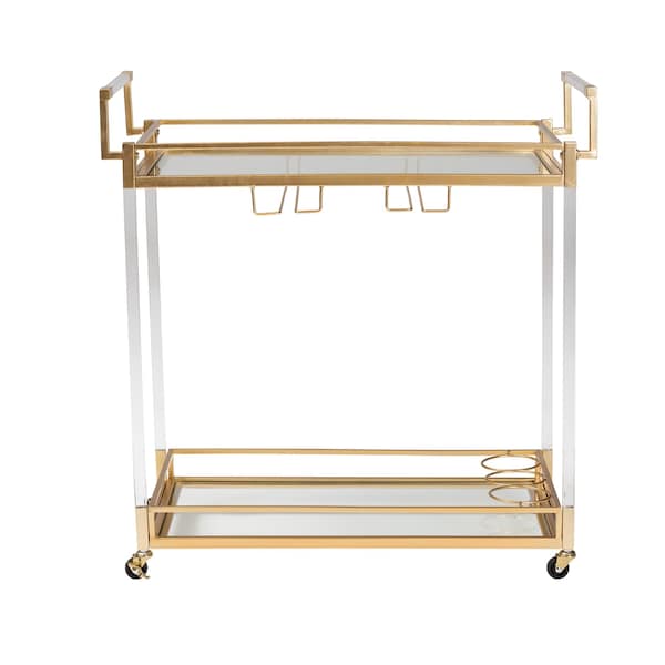 Baxton Studio Savannah Contemporary Glam and Luxe Gold Metal and Glass Wine Cart - 220-12524-ZORO