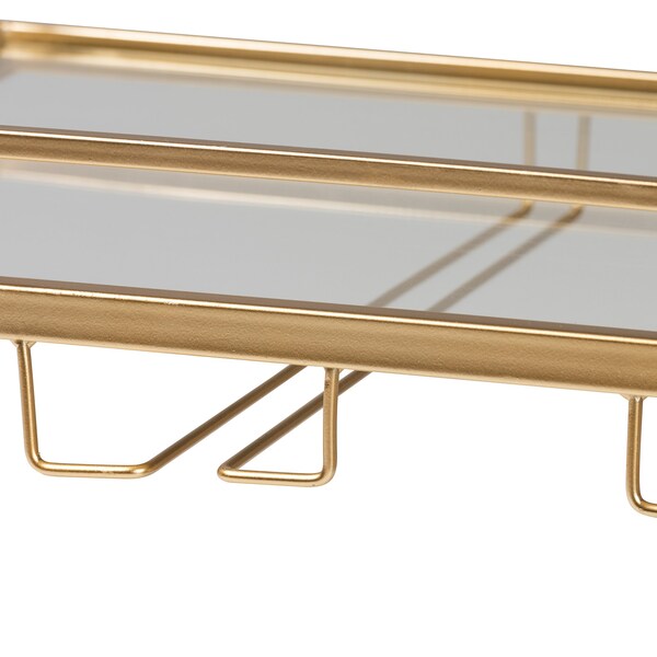 Baxton Studio Savannah Contemporary Glam and Luxe Gold Metal and Glass Wine Cart - 220-12524-ZORO