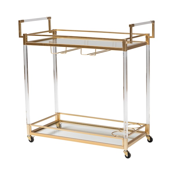 Baxton Studio Savannah Contemporary Glam and Luxe Gold Metal and Glass Wine Cart - 220-12524-ZORO