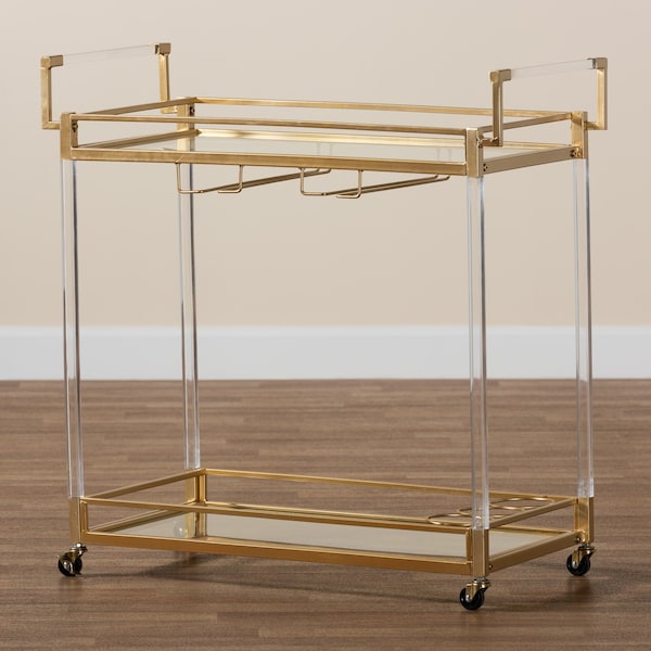 Baxton Studio Savannah Contemporary Glam and Luxe Gold Metal and Glass Wine Cart - 220-12524-ZORO