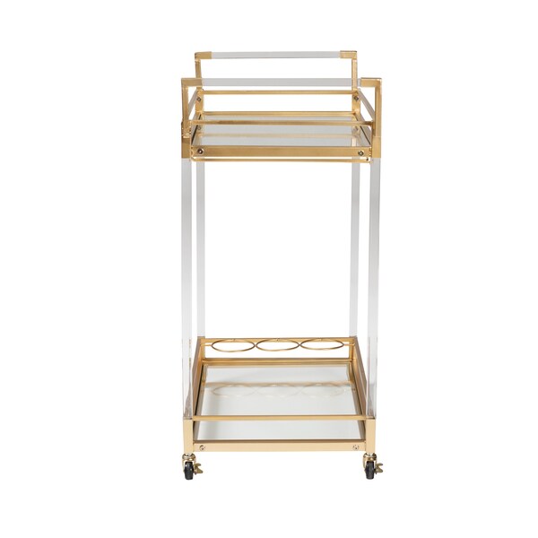 Baxton Studio Savannah Contemporary Glam and Luxe Gold Metal and Glass Wine Cart - 220-12524-ZORO