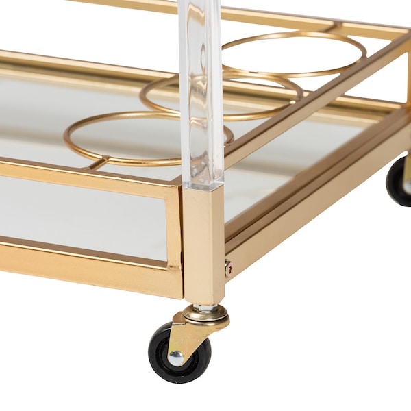 Baxton Studio Savannah Contemporary Glam and Luxe Gold Metal and Glass Wine Cart - 220-12524-ZORO