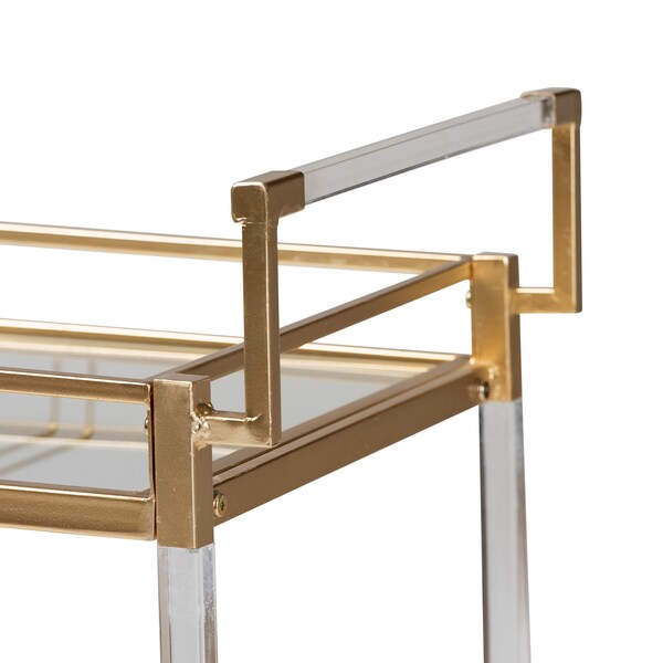 Baxton Studio Savannah Contemporary Glam and Luxe Gold Metal and Glass Wine Cart - 220-12524-ZORO