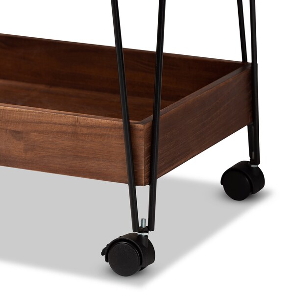 Baxton Studio Reynard Modern and Industrial Walnut Brown Finished Wood and Black Metal 2-Tier Wine Cart - 199-12179-ZORO