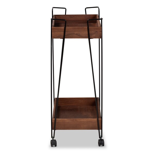 Baxton Studio Reynard Modern and Industrial Walnut Brown Finished Wood and Black Metal 2-Tier Wine Cart - 199-12179-ZORO