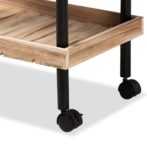 Baxton Studio Olinda ModernOak Brown Finished Wood and Black Metal Kitchen Cart - 200-12177-ZORO