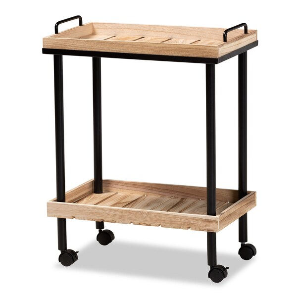 Baxton Studio Olinda ModernOak Brown Finished Wood and Black Metal Kitchen Cart - 200-12177-ZORO