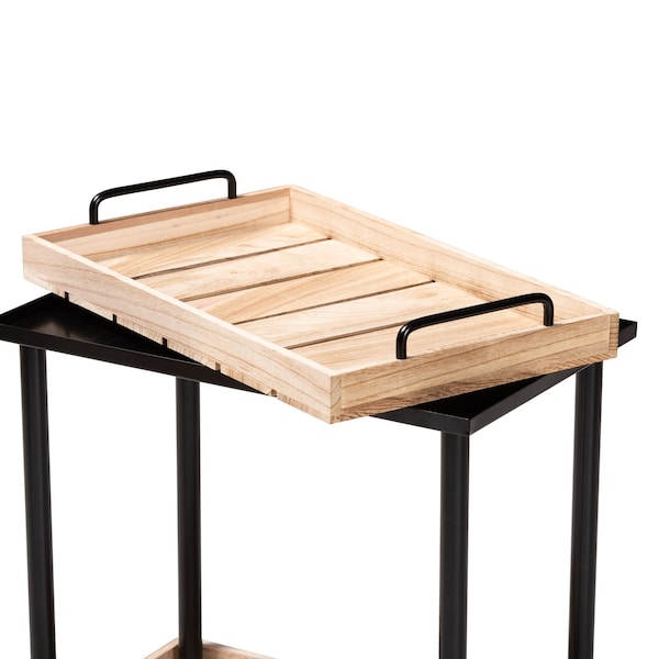 Baxton Studio Olinda ModernOak Brown Finished Wood and Black Metal Kitchen Cart - 200-12177-ZORO