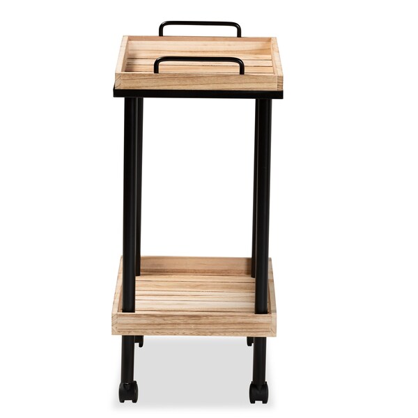 Baxton Studio Olinda ModernOak Brown Finished Wood and Black Metal Kitchen Cart - 200-12177-ZORO
