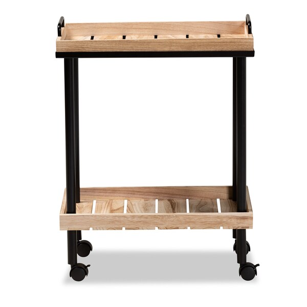 Baxton Studio Olinda ModernOak Brown Finished Wood and Black Metal Kitchen Cart - 200-12177-ZORO