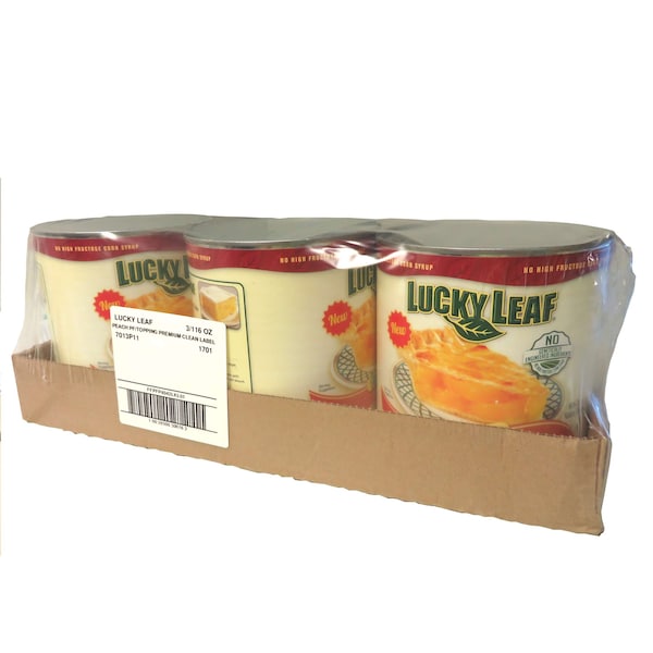 Hoja de la suerte Relleno o Topping de Durazno Premium Lucky Leaf #10 Lata, Paquete de 3 - FFPFP4042LKL01