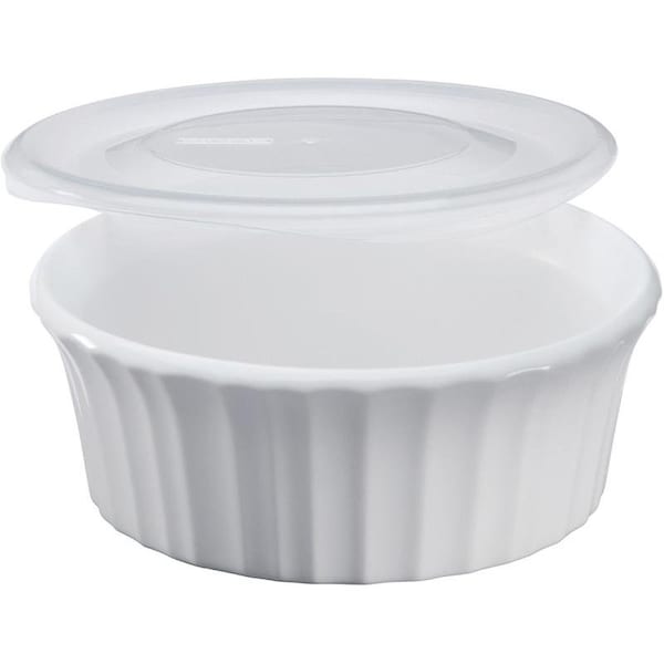 Corningware Casserole Dish with Lid, 16 oz Capacity, Ceramic, French White, Dishwasher Safe Yes - 1114931