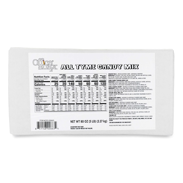 Refrigerios de Oficina. Variedad de Dulces, Mezcla de Dulces de Todos los Tiempos, Caja de 5 libras - 00663