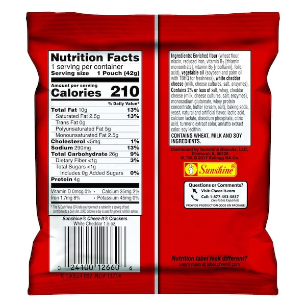 Galletas Cheez-It Profit Paks de Cherddar Blanco de 1.5 oz, paquete de 60 - 2410012660