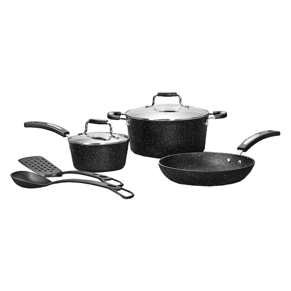 The Rock By Starfrit 7-Piece Cookware Set w/Bakelite Handles, Black - 030903-002-0000
