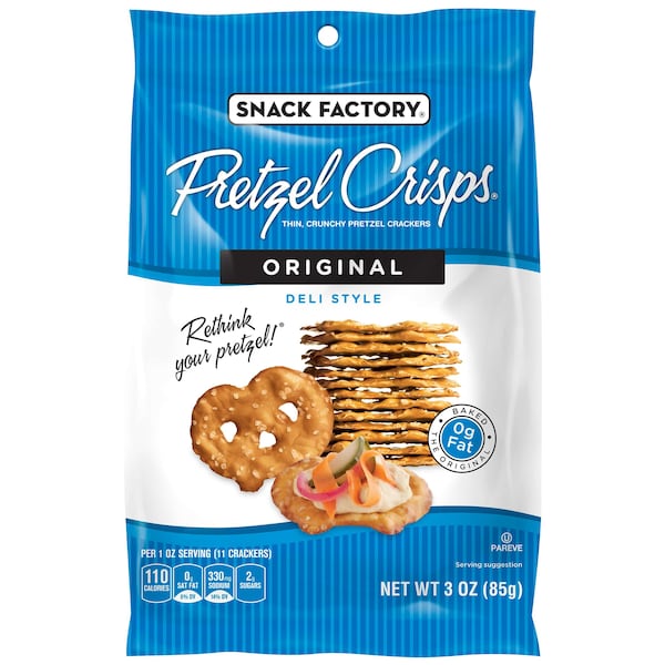 Pretzel Crisps Estilo Deli Original Aperitivo Delgado Crujiente Bolsa de Galletas de Pretzel de 3 oz., Paquete de 8 - 110008