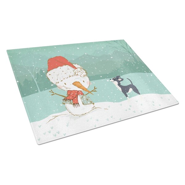 Carolines Treasures Black Chihuahua Snowman Christmas Glass Cutting Board Large - CK2080LCB