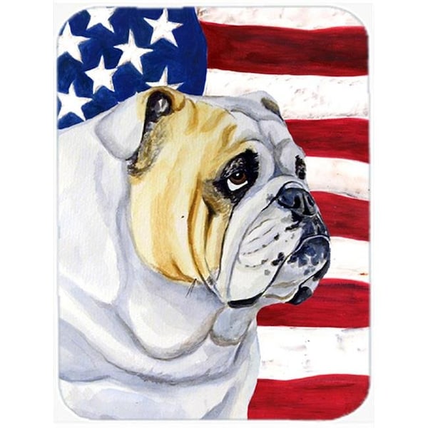 Carolines Treasures Carolines Treasures LH9018LCB USA American Flag with English Bulldog Glass Cutting Board - Large; 15 H x 12 L in. - LH9018LCB