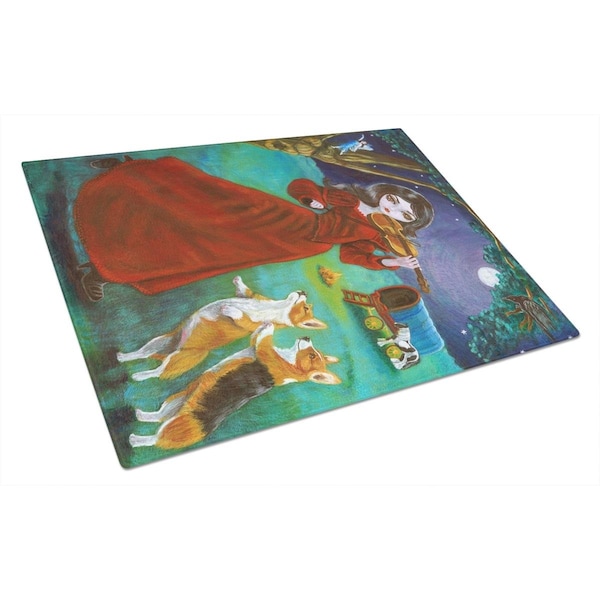 Carolines Treasures Fairy Moon Dance With Corgi Glass Cutting Board Large - 7376LCB