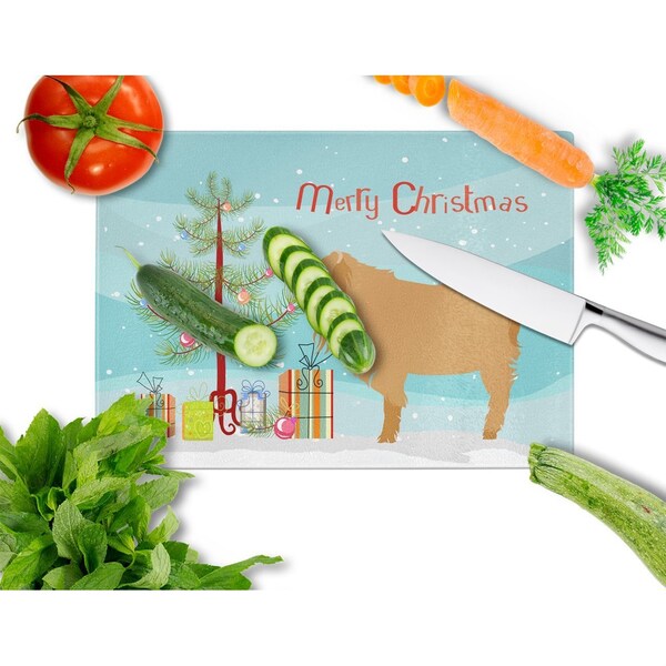 Carolines Treasures American Lamancha Goat Christmas Glass Cutting Board - Large - BB9252LCB